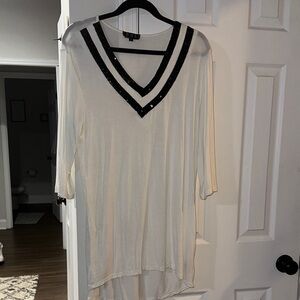 POL Cream Tunic with Black V-Neck Accent